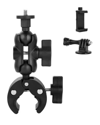 UTEBIT Soporte de Cámara para Moto 1/4" de Aluminio, Montura para Action CAM con Doble Rótula 360°, Abrazadera para GoPro, para Insta360, para dji Osmo, para Teléfonos