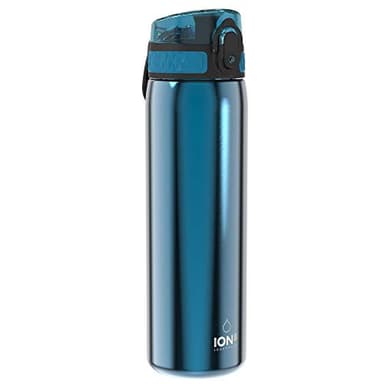 ION8 Botella Agua Inox Ligero, 600ml, Sin Aislamiento, a Prueba de Fugas, Fácil de Abrir, Cerradura Segura, Aptas para Lavavajillas, Fácil de Limpiar, Resistente a Rayones, Azul