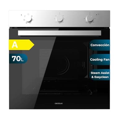 Cecotec Horno Integrable Multifunción 70L Bolero Hexa M236000 Inox Time. 2800W, 6 Funciones, Temporizador, Steam Base XXL, Steam Assist, Steam EasyClean, Cooling Fan, Modo Defrost, Eco, Convección
