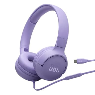 JBL Tune 520 C Auriculares con Cable, Ajuste cómodo, micrófono, Sonido JBL Pure Bass, preajustes de ecualización, conectividad USB-C, diseño Plegable y Cable sin enredos, Violeta