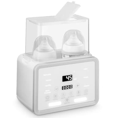 Calienta Biberones Doble 8-en-1, Esterilizador Biberones, Función de Descongelación, Pantalla LCD, luz nocturna, apto para calentar alimentos para bebés.