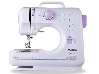 MARIG máquina de coser para principiantes y niños, máquina de coser con pedal, 12 puntadas incorporadas, manual en 5 idiomas