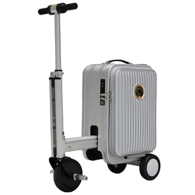 JXUANMM Maleta eléctrica Inteligente con batería, Marcha adelante/atrás, Puerto USB y candado. Autonomía de 8 a 10 km. Silver-20L