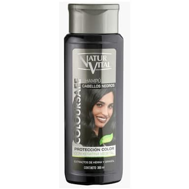 NaturVital - Champú ColourSafe Cabellos Negros, Sin Parabenos ni Siliconas, Champú Colorante para Pelo Teñido o Natural, con Keratina Vegetal, Aporta Brillo y Color, 300 ml