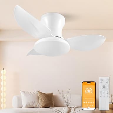 Ventilador de Techo con Luz y Mando a Distancia, 65CM-Lampara Ventilador Techo Regulable de memoria 3 Colores DC Motor Reversible, Moderno Ventilador Techo Silencioso 6 Velocidades para Dormitorio