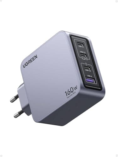 UGREEN Nexode Pro Cargador USB C 160W GAN, Adaptador de Corriente Type C de Carga Rápida PD3.1 de 4 Puertos Compatible con MacBook, iPad, iPhone 16, Galaxy S24 Ultra, DELL XPS