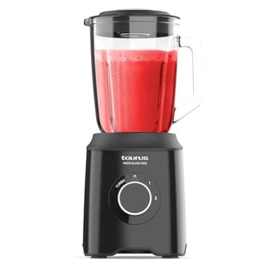 Taurus - Batidora de Vaso 1500W | 2 Velocidades + TURBO | Cuchillas 4 Filos Extraíbles | 2 Velocidades + TURBO | Diseño Negro Elegante | Seguridad Antideslizante | BPA Free
