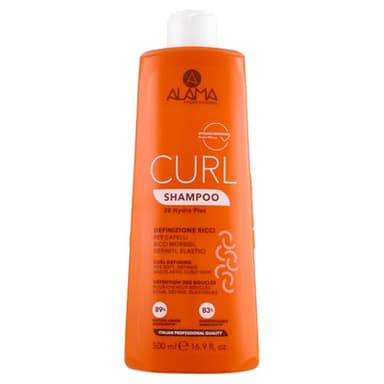 Alama Curl Shampoo, Champú para cabellos rizados y ondulados definidos, con cuerpo y elásticos, con aceite de oliva y eritritol, antiencrespamiento e hidratación duradera, 500 ml