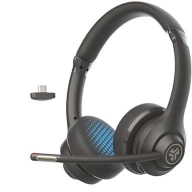 JLab Go Work - Auriculares Inalámbricos de 2ª Generación con Micrófono, Más de 55 Horas de Reproducción Bluetooth o USB-C Dongle PC, Conexión Multipunto a Computadora y Móvil