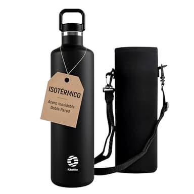 Healter-Botella Termica 1,75 Litros de Pared Doble Botella Agua Acero Inoxidable Reutilizable y Hermética Cantimplora para Fitness, Actividades al Aire libre e Hidratación(Negro)