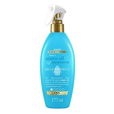 OGX Shine + Argan Oil of Morocco Spray Heat Protect (177 ml) protector térmico para el pelo con Aceite de argán de Marruecos, protector de calor hasta 230 °C, tratamiento hidratante para el cabello