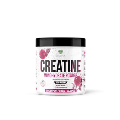 Foodelis Creatina Monohidratada en Polvo 300 g – Sabor Lollipop – 100% Creatina Micronizada – Alta Pureza – Sin Aditivos – Vegana – Alta Solubilidad – Incluye Dosificador