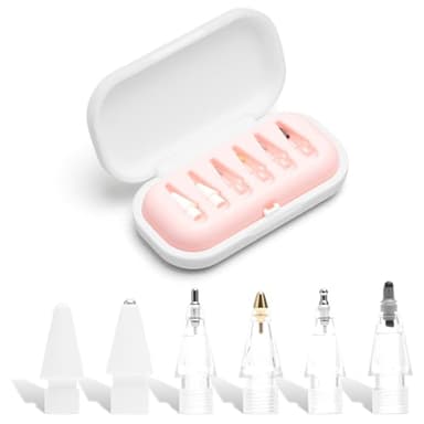 Juego de 6 Puntas de Repuesto compatibles con Apple Pencil 1ª/2ª generación y USB-C – Puntas Apple Pencil Pro con Estuche, Ideales para Escribir, Dibujar y Tomar Notas en iPad