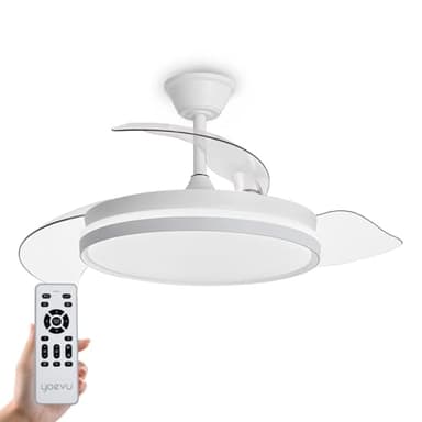 YOEVU ESPARTAN ONE - Ventilador de Techo con Luz LED | Motor DC | Aspas Retráctiles | 6 Velocidades y 3 Tonalidades | Control Remoto y Temporizador | NO WIFI