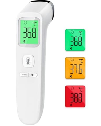 Viproud Termómetro de fiebre para bebés, niños y adultos, termómetro de frente sin contacto, termómetro infrarrojo digital con lecturas precisas instantáneas, alarma de fiebre, pantalla LCD y 35