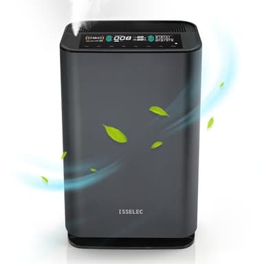 ISSELEC 2 en 1 Purificador de aire, con función de humidificación, Purificador de aire con Filtro HEPA H13, CADR 330m³/h a 40㎡, Elimina 99.97% de Alergia Polen Ácaros Humo Pelo de Mascota Blanco
