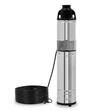 EBERTH Bomba de pozo profundo 4" de acero inoxidable, eléctrica 370W, diámetro 4 pulgadas (10cm), rosca de conexión 1 1/4 pulgadas, cable de alimentación 15m, profundidad de trabajo máx. 15m