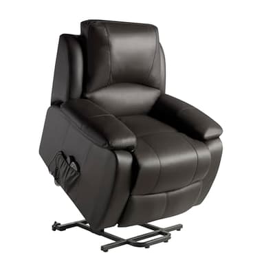 ECODE® Sillón Reclinable de Piel de Vacuno con Masaje y Calor Lumbar - Levantapersonas Eléctrico para Mayor Confort Diario en Personas Mayores Ideal para Ver TV