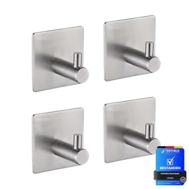 Ibergrif MK34251A, Ganchos Acero, Soporte de Pared para Toallas de Baño, Colgador Cocina, Adhesivo 3M, 4 Piezas, Acero Inoxidable, Plata