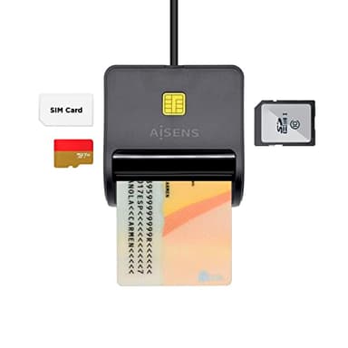 AISENS - ASCR-SN02SD-BK - LECTOR DE TARJETA DNI CON LECTOR DE TARJETAS SD + SIM, NEGRO