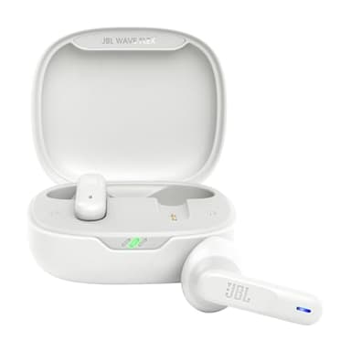 JBL Wave Flex, auriculares inalámbricos In-Ear con resistencia al agua IP54 e IPX2, tecnología TalkThru y AmbientAware y 32 horas de duración de la batería, en blanco