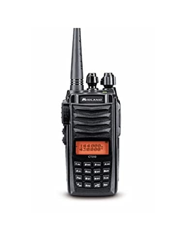 Midland CT-310 Walkie Talkie VHF/UHF Doble Banda, 200 Canales, Pantalla Color, Señal Digital DSP, Batería Recargable 1200 mAh, Cargador de Sobremesa, Clip para Cinturón y Correa de Mano
