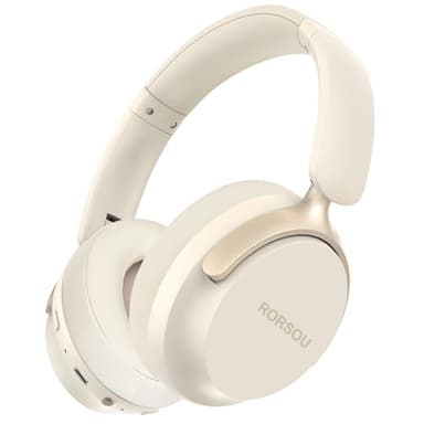 Auriculares Bluetooth RORSOU B8 de diadema, 6 modos de música EQ y 50 horas de reproducción, auriculares inalámbricos con micrófono y graves profundos, auriculares estéreo HiFi ligeros plegables Beige
