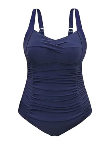 Vijamiy Bañador Mujer Reductor Barriga Tallas Grandes Push Up con Relleno Sexy Swimsuit Adecuado para Mujeres de Talla Grande Colores de Moda L-4XL(Azul Marino,XXL)