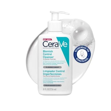 CeraVe Gel Limpiador Control Imperfecciones, Para Piel con Tendencia Acneica y Grasa, Reduce el Acné, los Puntos Negros y Mejora los Poros, Tratamiento en Gel con Ácido Salicílico