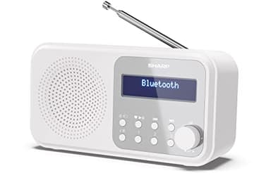 Sharp DR-P420(WH) Tokyo Dab+, Dab and FM Portable Digital Radio with RDS, BT 5.0, USB or Batteries, Mini Jack, Telescopic Antenna, Auto Search, 20+20 Memories, Time and Date Auto, Alarm, Snowy White