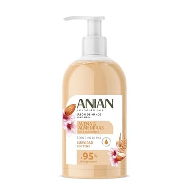 ANIAN - Jabón de Manos Avena y Almendras, 500 ml, para Piel Sensible, con Leche de Avena y Almendra, Calma e Hidrata la Piel, Manos más Suaves, + 95% Ingredientes de Origen Natural