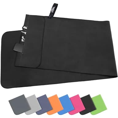 Pameil Toalla de Microfibra | 120x50cm Toalla Deporte Ligera, Absorbente y de Secado Rápido | Toalla Gimnasio con Bolsillo De Cremallera para Playa, Camping, Yoga y Sauna