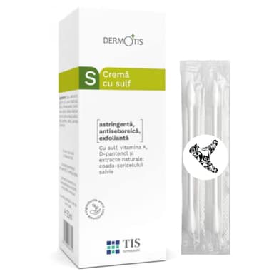 TIS Crema 7% Azufre Sulphur 50ml – purificante Piel Grasa, Acnéica, Seborreica, Reduce granos, puntos negros, descongestiona poros, calma rojeces, irritaciones, Acné, foliculitis – Cara Cuerpo, Unisex