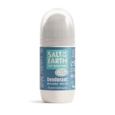 Desodorante natural en roll-on Salt Of the Earth - Océano y coco - Recargable, vegano, aprobado por Leaping Bunny, fabricado en el Reino Unido - 75ml