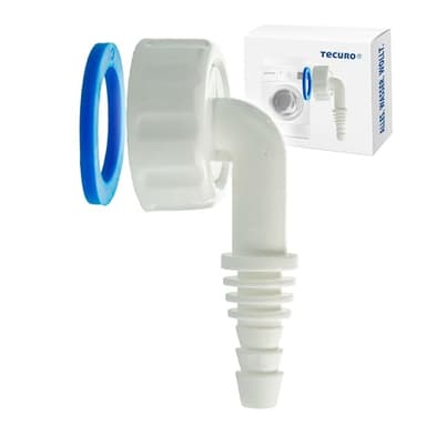 tecuro Boquilla de manguera angular para condensado, para manguera de desagüe Ø 8 – 17 mm, montaje en sifón con salida de dispositivo de 1 pulgada, plástico, color blanco