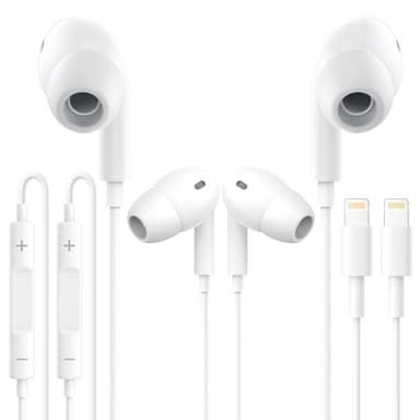 2 Pack Auriculares para iPhone con Cable, [Certificados MFI] Auriculares con Cable, Micrófono y Control de Volumen,Earpods Lightning Compatibles con iPhone 14/14 Pro/13/12/11/XR/XS/X/8/7/SE
