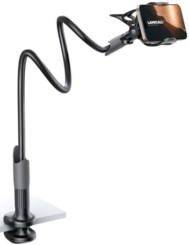 Lamicall Soporte Móvil con Cuello de Cisne - Soporte Teléfono e Smartphones Con Brazo Flexible para iPhone 17 16 15 14 13 12 Pro Max, Plus, Mini XS XR X 8 7, Samsung, Huawei, Otras Smartphones - Negro