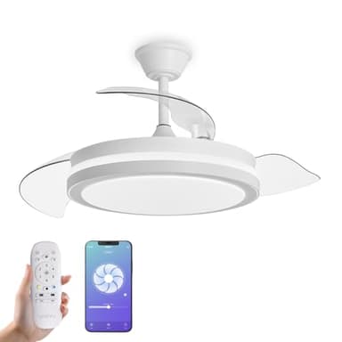 YOEVU ESPARTAN - Ventilador de techo con luz led | Motor DC | Compatible con ALEXA | Aspas retractiles | 3 tonalidades y 6 velocidades (ESPARTAN)
