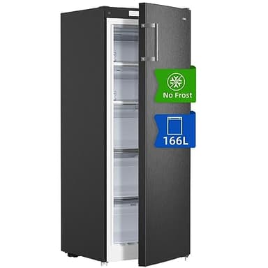 CHiQ Congelador Vertical No frost 166L,FSD166NE4E, Cajones XL, Control de Temperatura Electrónico, Puertas Reversibles, Silencioso, Ice Box, Color Inox Negro, Clase Energética E