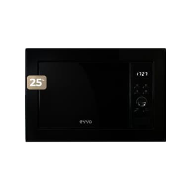 EVVO Microondas Integrable Mi35 Black - 25 Litros, Horno Microondas Multifunción, Función Grill, 1000W, Display Digital, Bloqueo Infantil y Temporizador de 60 Minutos, Negro