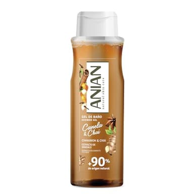 ANIAN - Gel de Baño Canela y Chai, 750 ml, con Extracto de Sándalo, Aroma Cálido y Acogedor, para Todo Tipo de Piel, +90% Ingredientes de Origen Natural, Apto para Veganos