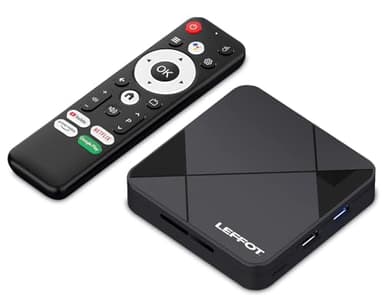 LEFFOT Android TV Box 2025, RK3518 4K Ultra HD Smart TV-Box Android 14, 2GB RAM + 8GB ROM, Soporte a Google Assistant Voice Remote, HDR10, 2.4G y 5G WiFi6, BT 5.4, USB 3.0, RK3518 Quad Core A53