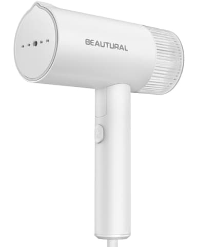 BEAUTURAL Plancha de Vapor, 1000W Plancha Vertical Plegable Ropa Portátil para Viaje, Elimina Arrugas Calentamiento Rápido 30S, Mini Plancha Vapor Blanco