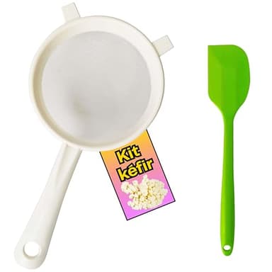 Zenir Kit Colador Kefir Plastico + Cuchara de Silicona | Colador Plastico Para Kefir Para Preparar Kéfir Casero | Kefir kit Compatible con Kefir De Leche y Kefir de Agua.14cm de Diametro