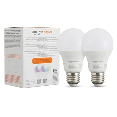 Amazon Basics Smart Bombilla led multicolor, casquillo E27, 8W (equivalente a 60W), funciona solo con Alexa, 2 paquete