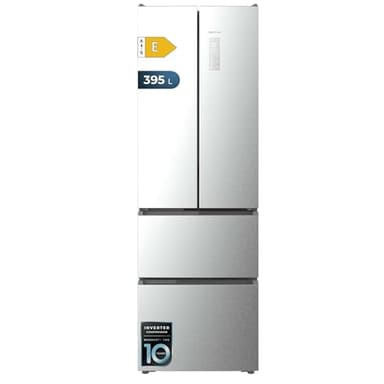 Cecotec Frigorífico Americano Puerta Francesa 395L, No Frost Bolero CoolMarket Combi F2D 395 Inox E. Altura 201cm y 59,5cm Ancho, MAX INSIDE con VIP tech, Cool Matrix, Bajo Consumo, Inox