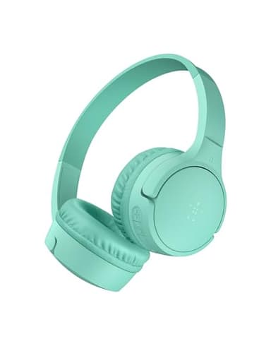 Belkin SoundForm Mini auriculares inalámbricos para niños con micrófono, on ear, 30 horas de autonomía y adhesivos, cascos supraaurales para enseñanza en línea, viajar, iPhone/iPad/Galaxy, Verde Menta