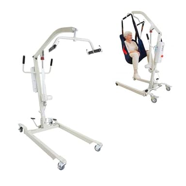 PEPE Mobility Grúa para Personas Mayores Eléctrica (hasta 150 kg), Arnés de Transferencia Incluido, Ancho Ajustable, Ruedas con Bloqueo Seguridad