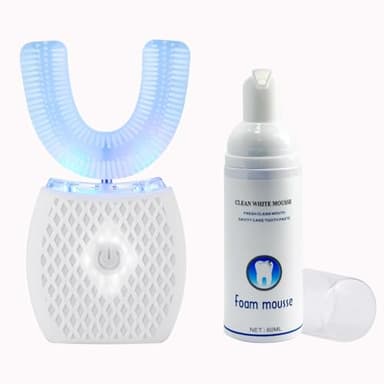 Cepillo de Dientes Ultrasónico Automático, Cepillo de Dientes Eléctrico con Limpieza 360°, Diseño en Forma de U, 4 Modos, Cepillo Blanqueador con Temporizador, para Adultos (Blanco)
