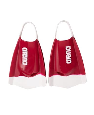 Arena Powerfin Pro II - Aletas de Entrenamiento de natación Unisex para Adultos y Hombres y Mujeres, Aletas de Hoja Corta de Silicona, Personalizables, Izquierda/Derecha, Rojo Cardenal, Blanco, Talla